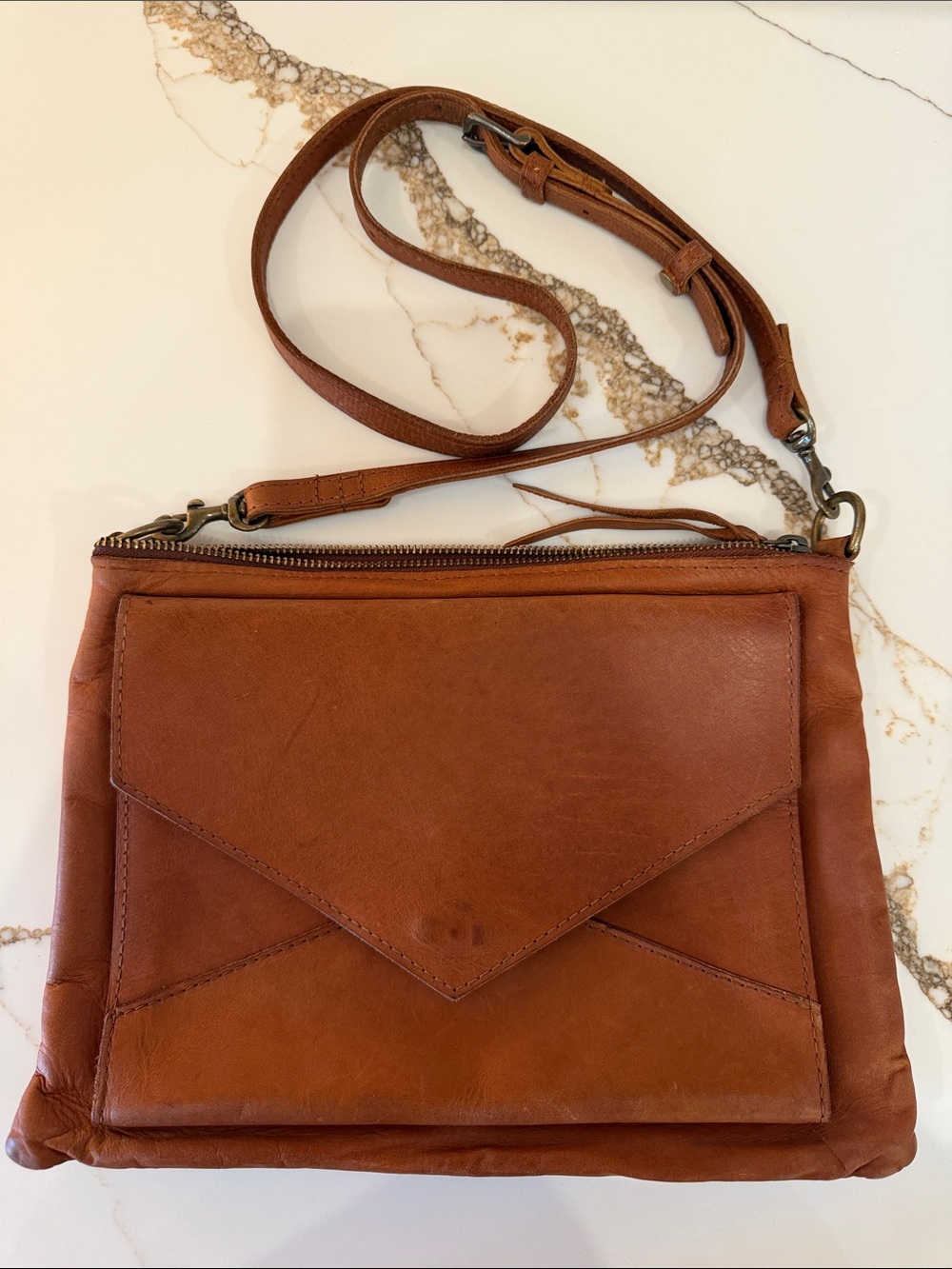 Able Tan Leather Crossbody Envelope Bag